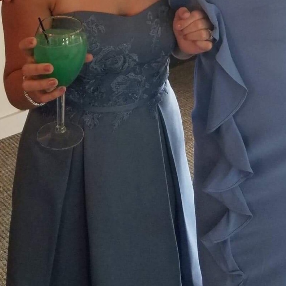 Blue formal high-low strapless dress